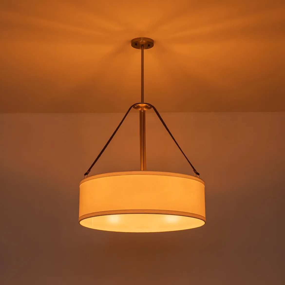 (OpenBox) 4-Light Brass White Linen Wide Drum Cage Pendant Light