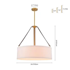 (OpenBox) 4-Light Brass White Linen Wide Drum Cage Pendant Light