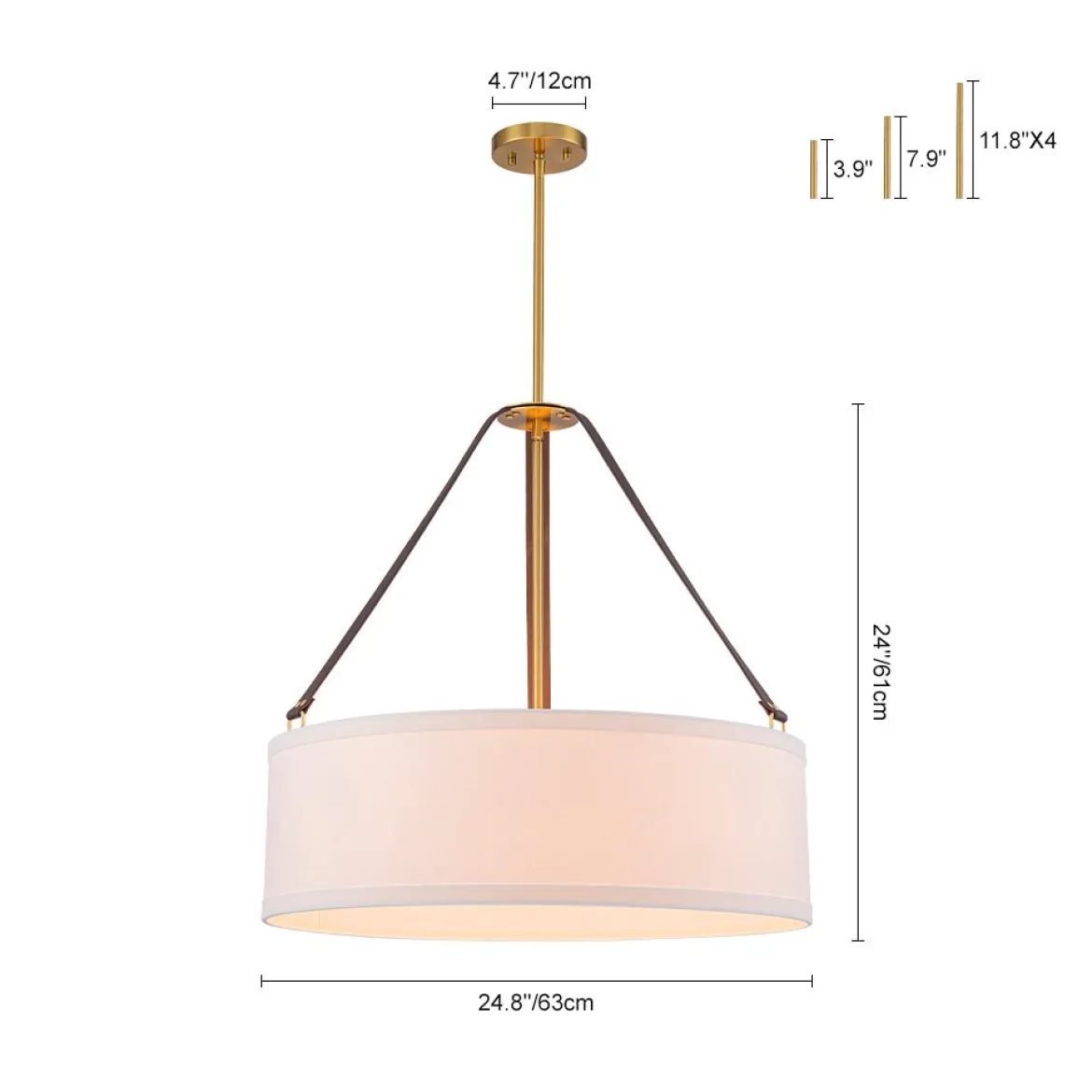 (OpenBox) 4-Light Brass White Linen Wide Drum Cage Pendant Light