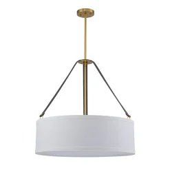 (OpenBox) 4-Light Brass White Linen Wide Drum Cage Pendant Light