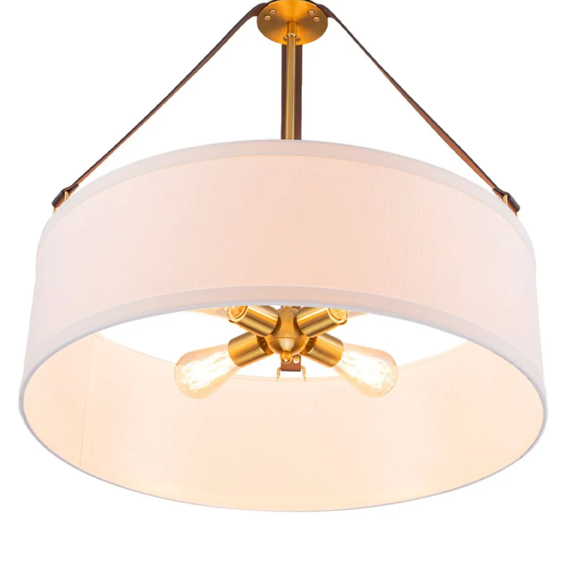 (OpenBox) 4-Light Brass White Linen Wide Drum Cage Pendant Light