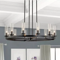 (OpenBox) 12-Light Clear Glass Shade Wagon Wheel Chandelier