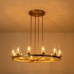 (OpenBox) 12-Light Clear Glass Shade Wagon Wheel Chandelier