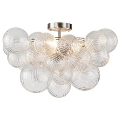(OpenBox) 3-Light Cluster Ribbed Glass Bubble Semi Flush Chandelier