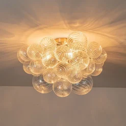 (OpenBox) 3-Light Cluster Ribbed Glass Bubble Semi Flush Chandelier