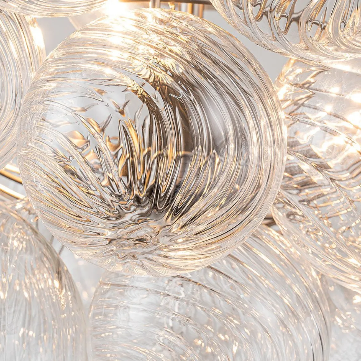(OpenBox) 3-Light Cluster Ribbed Glass Bubble Semi Flush Chandelier