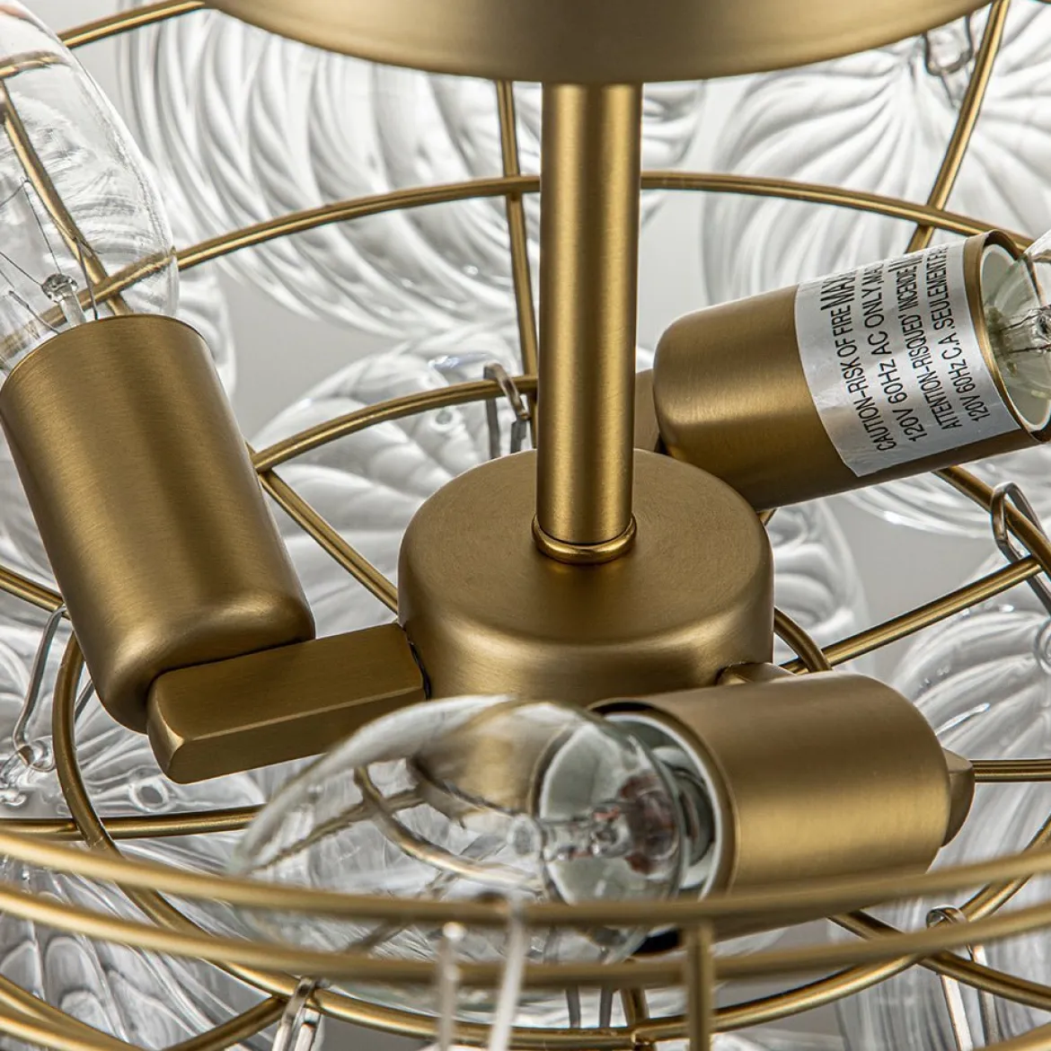 (OpenBox) 3-Light Cluster Ribbed Glass Bubble Semi Flush Chandelier