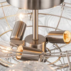 (OpenBox) 3-Light Cluster Ribbed Glass Bubble Semi Flush Chandelier