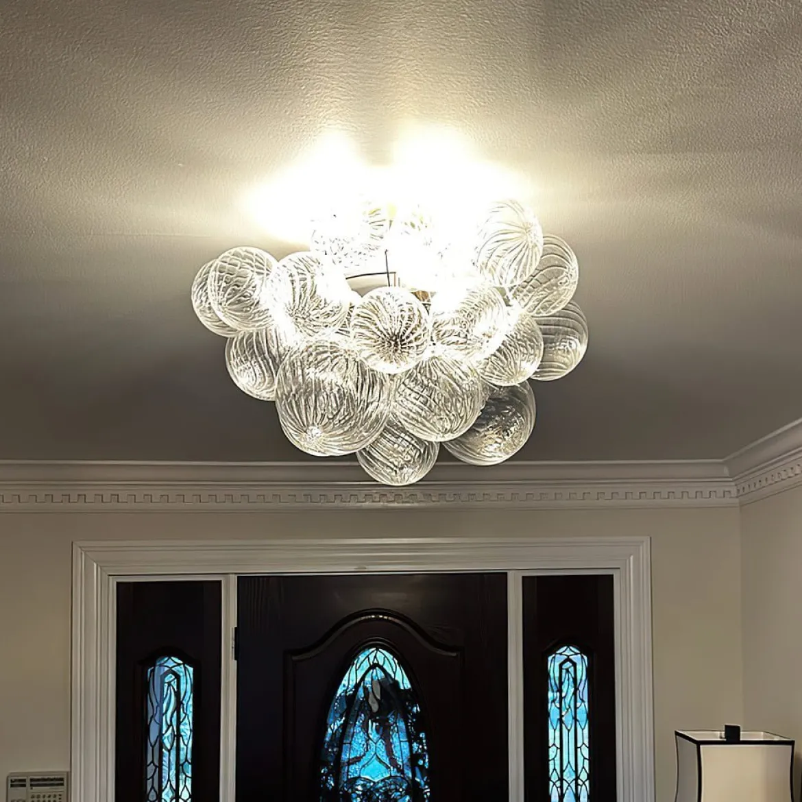 (OpenBox) 3-Light Cluster Ribbed Glass Bubble Semi Flush Chandelier