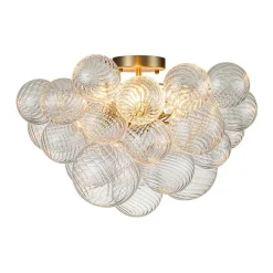 (OpenBox) 3-Light Cluster Ribbed Glass Bubble Semi Flush Chandelier