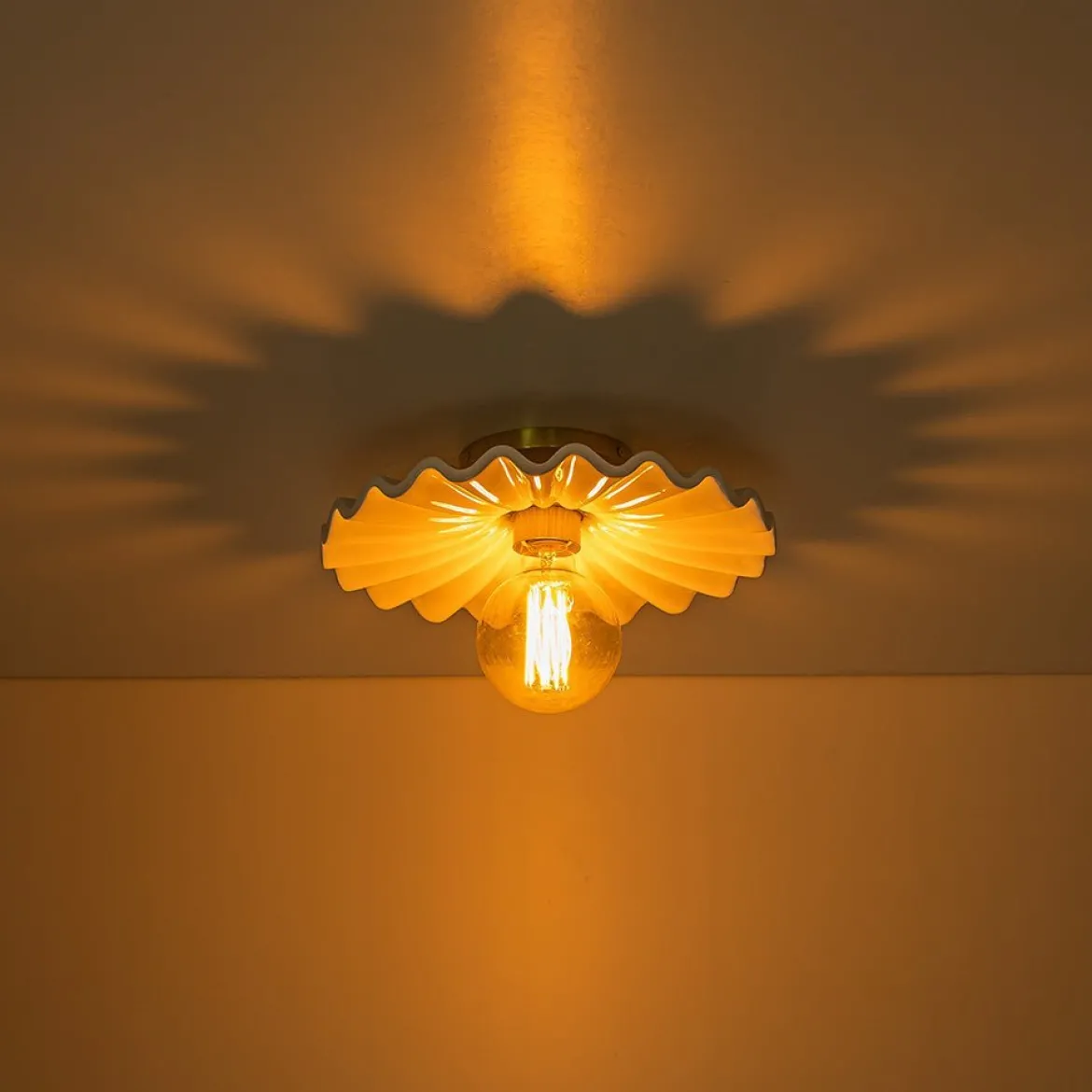 (OpenBox) 1-Light Creamy Ceramic Shade Semi Flush Mount