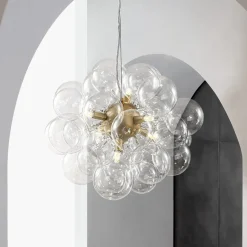 (OpenBox) 6-Light Dimmable Brass Cluster Clear Glass Bubble Sphere Chandelier