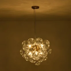 (OpenBox) 6-Light Dimmable Brass Cluster Clear Glass Bubble Sphere Chandelier