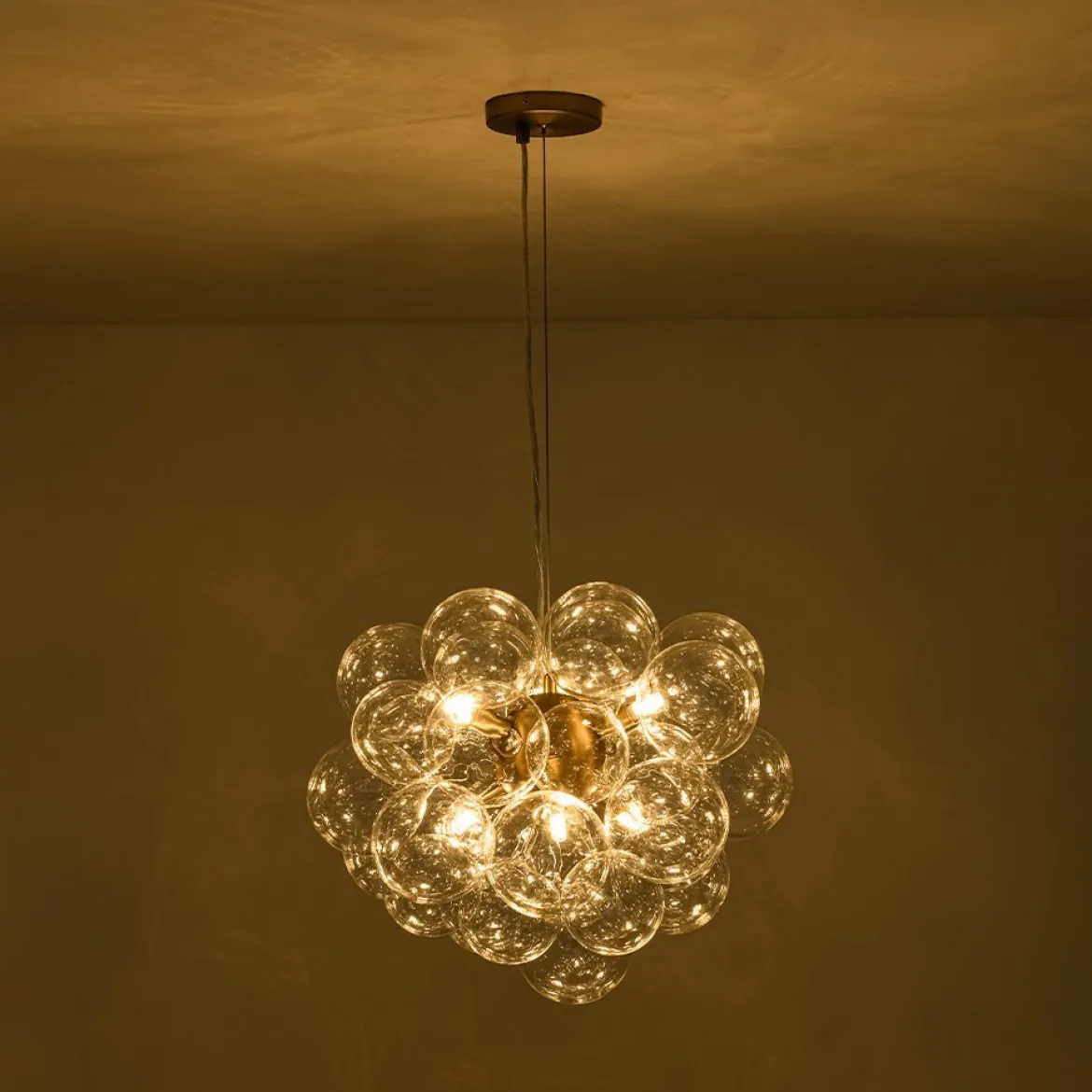 (OpenBox) 6-Light Dimmable Brass Cluster Clear Glass Bubble Sphere Chandelier