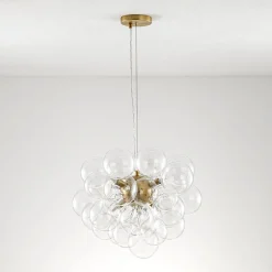(OpenBox) 6-Light Dimmable Brass Cluster Clear Glass Bubble Sphere Chandelier