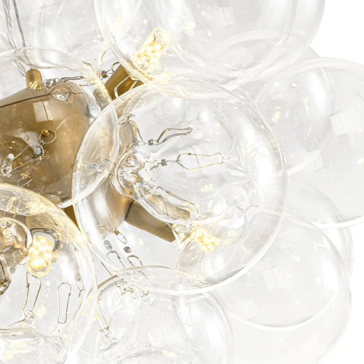 (OpenBox) 6-Light Dimmable Brass Cluster Clear Glass Bubble Sphere Chandelier