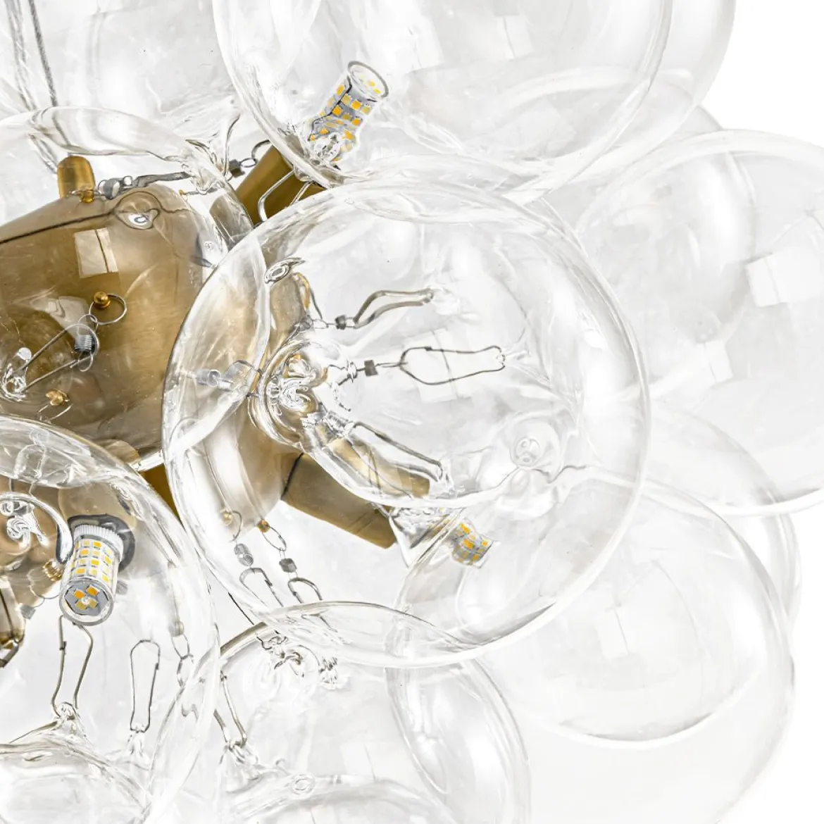 (OpenBox) 6-Light Dimmable Brass Cluster Clear Glass Bubble Sphere Chandelier