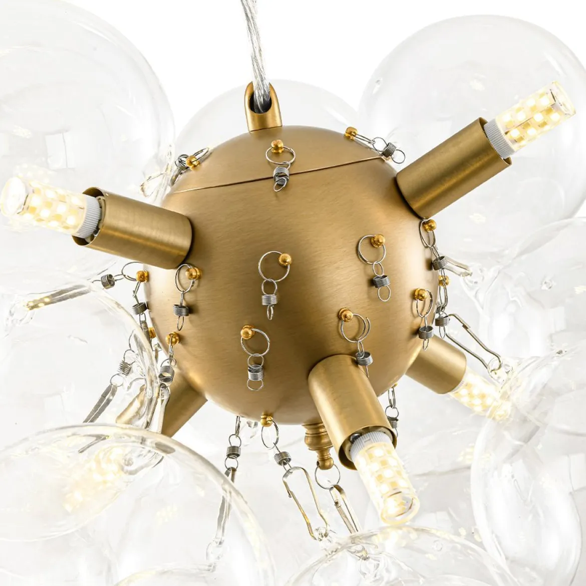 (OpenBox) 6-Light Dimmable Brass Cluster Clear Glass Bubble Sphere Chandelier