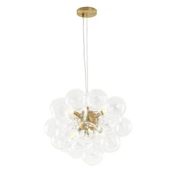 (OpenBox) 6-Light Dimmable Brass Cluster Clear Glass Bubble Sphere Chandelier