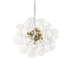 (OpenBox) 6-Light Dimmable Brass Cluster Clear Glass Bubble Sphere Chandelier