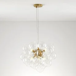 (OpenBox) 6-Light Dimmable Brass Cluster Clear Glass Bubble Sphere Chandelier