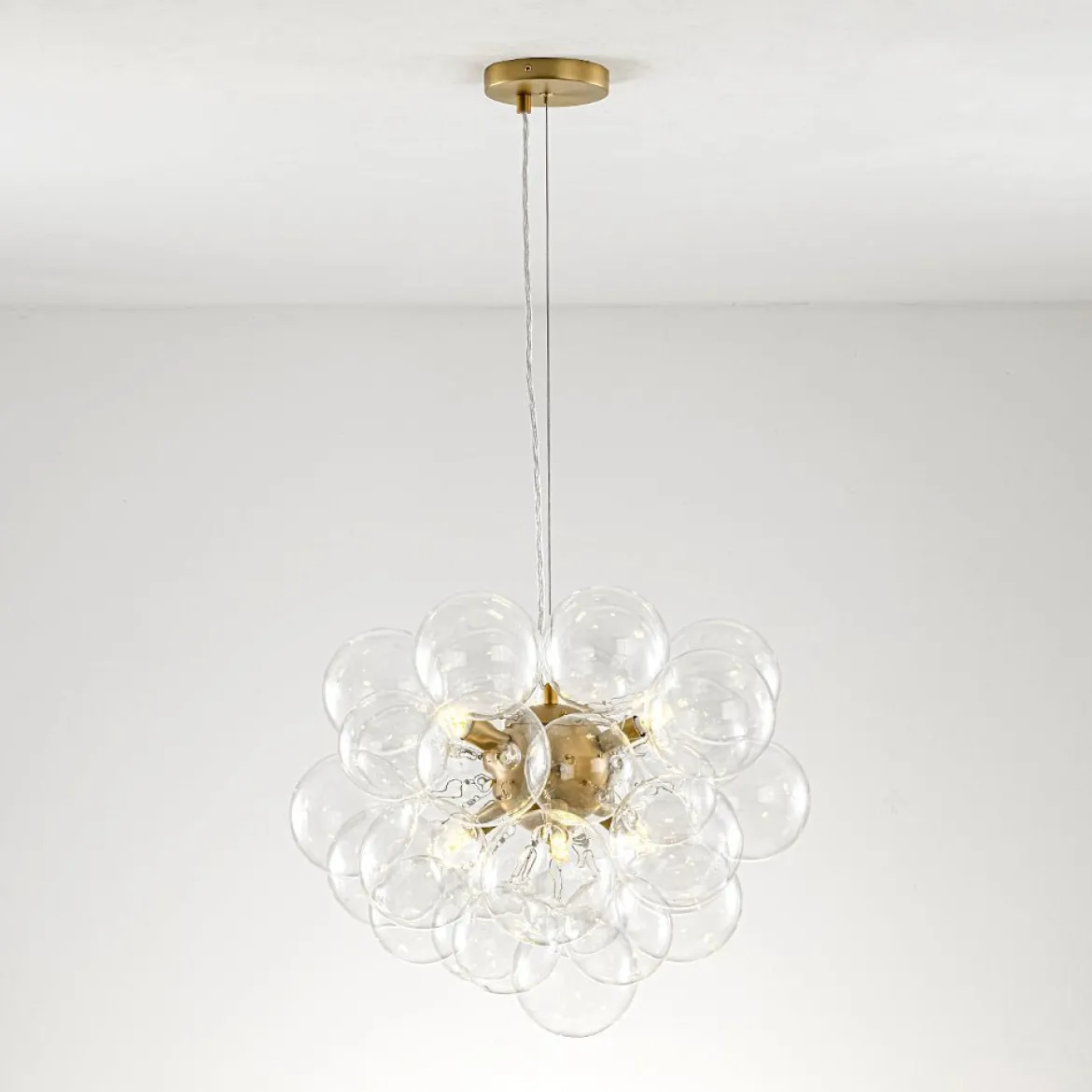 (OpenBox) 6-Light Dimmable Brass Cluster Clear Glass Bubble Sphere Chandelier