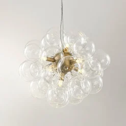(OpenBox) 6-Light Dimmable Brass Cluster Clear Glass Bubble Sphere Chandelier