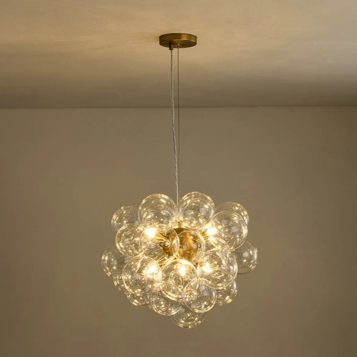 (OpenBox) 6-Light Dimmable Brass Cluster Clear Glass Bubble Sphere Chandelier