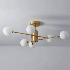 (OpenBox) 6-Light Opal Glass Globe Linear Sputnik Semi Flush