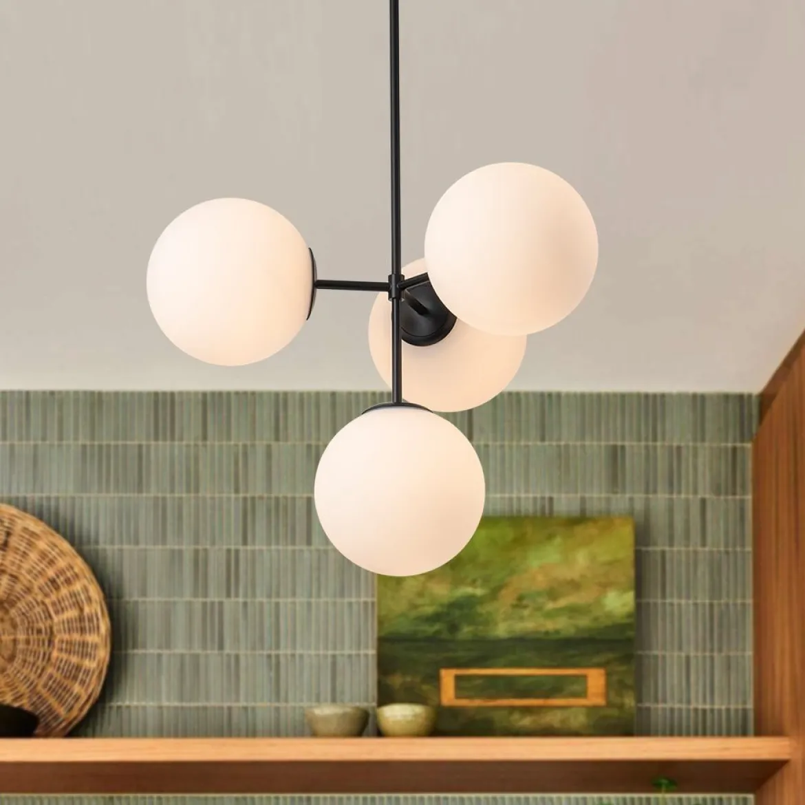 (OpenBox) 4-Light Opal Glass Globe Sputnik Semi Flush Chandelier