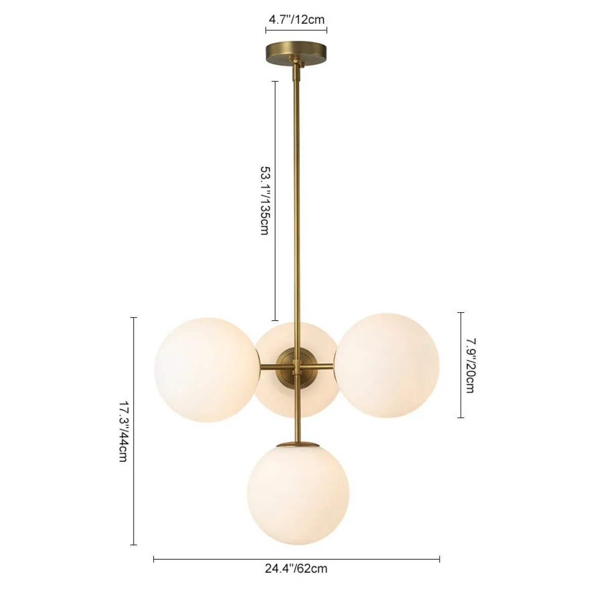 (OpenBox) 4-Light Opal Glass Globe Sputnik Semi Flush Chandelier