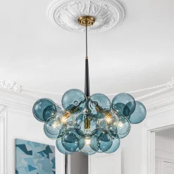 (OpenBox) Modern Cluster Blue Glass Globe Bubble Chandelier