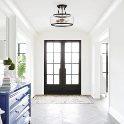 (OpenBox) Modern Farmhouse Drum Glass Semi Flush Mount