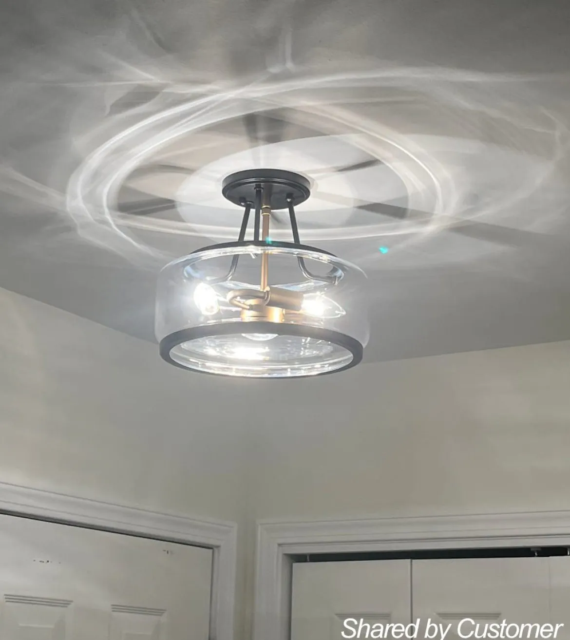 (OpenBox) Modern Farmhouse Drum Glass Semi Flush Mount