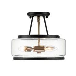 (OpenBox) Modern Farmhouse Drum Glass Semi Flush Mount
