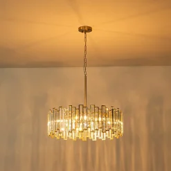(OpenBox) Modern Glam Brass 6-Light Crystal Drum Cage Chandelier