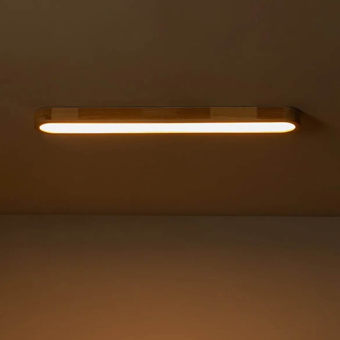 (OpenBox) Natural Wood Long Oval Dimmable LED Flush Mount