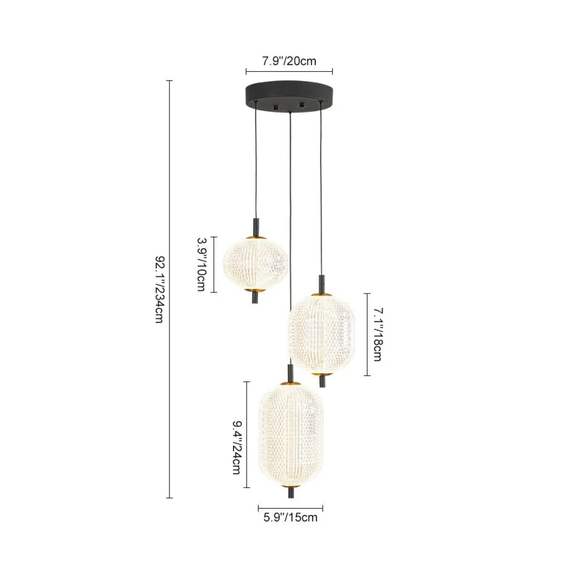 (OpenBox) Prismatic Glass Dimmable LED 3-Light Cluster Round Pendant