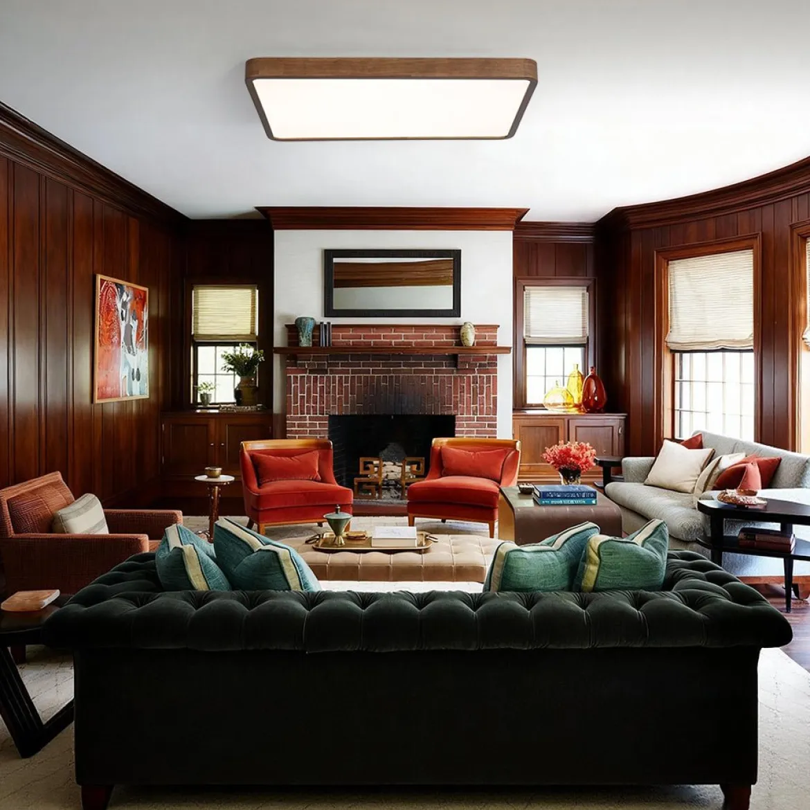 (OpenBox) Rectangle Walnut Dimmable LED Flush Mount Ceiling Light