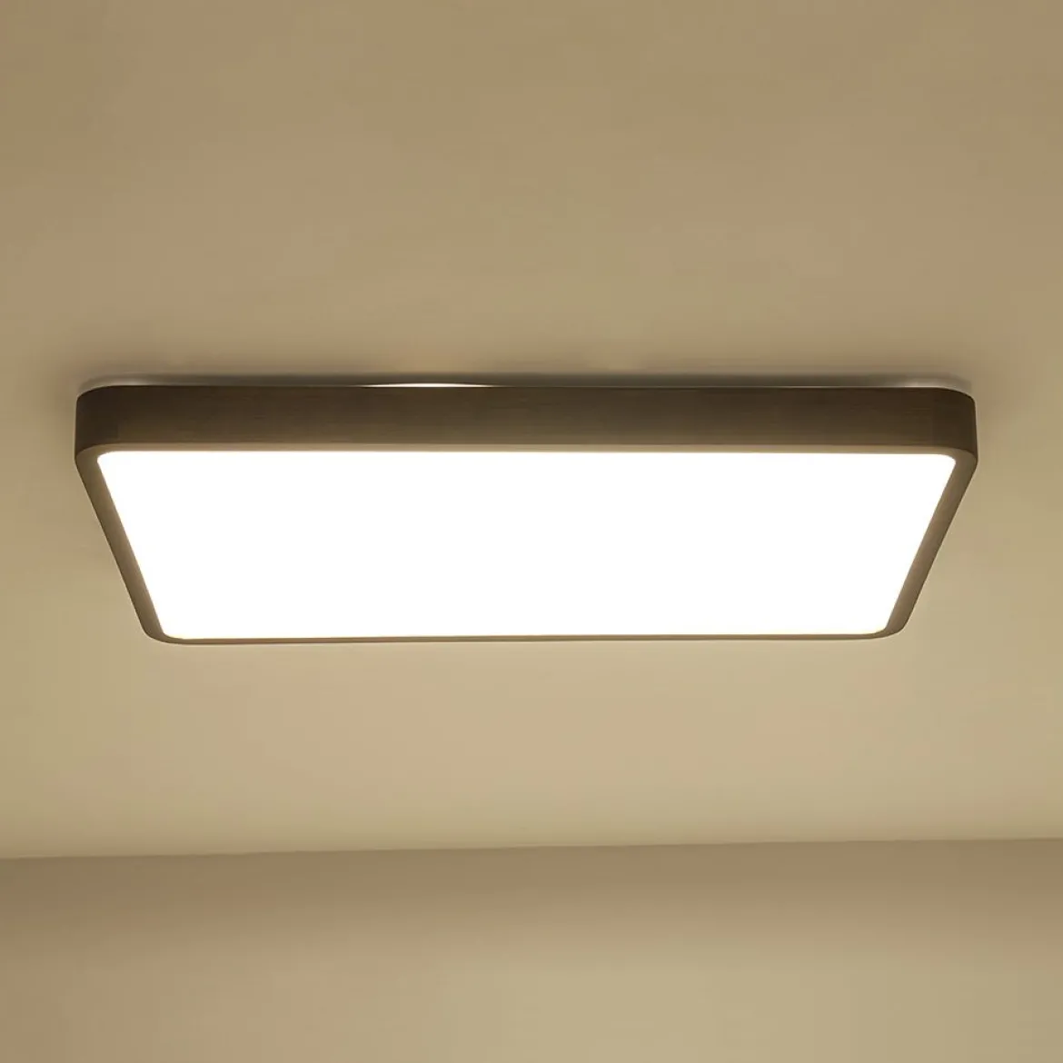 (OpenBox) Rectangle Walnut Dimmable LED Flush Mount Ceiling Light