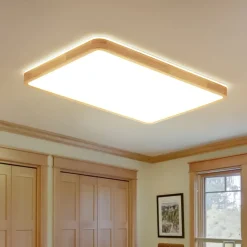 (OpenBox) Rectangle Wood Dimmable LED Flush Mount Light