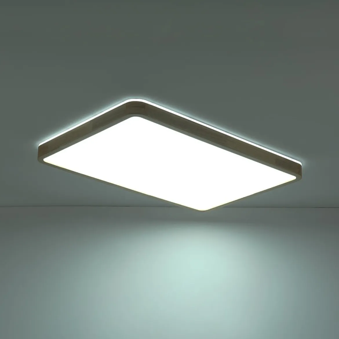 (OpenBox) Rectangle Wood Dimmable LED Flush Mount Light
