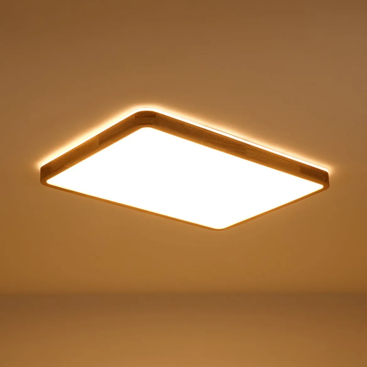 (OpenBox) Rectangle Wood Dimmable LED Flush Mount Light