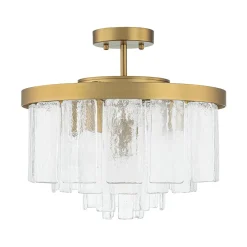(OpenBox) Tiered Hammered Water Glass Round Semi Flush Mount