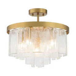 (OpenBox) Tiered Hammered Water Glass Round Semi Flush Mount