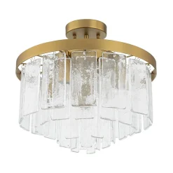(OpenBox) Tiered Hammered Water Glass Round Semi Flush Mount