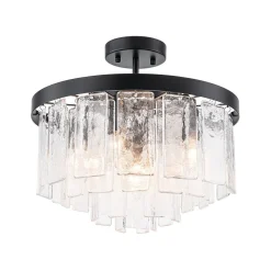 (OpenBox) Tiered Hammered Water Glass Round Semi Flush Mount