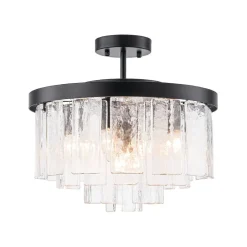 (OpenBox) Tiered Hammered Water Glass Round Semi Flush Mount