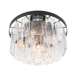 (OpenBox) Tiered Hammered Water Glass Round Semi Flush Mount