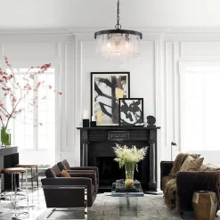 (OpenBox) Tiered Hammered Water Glass Round Semi Flush Mount